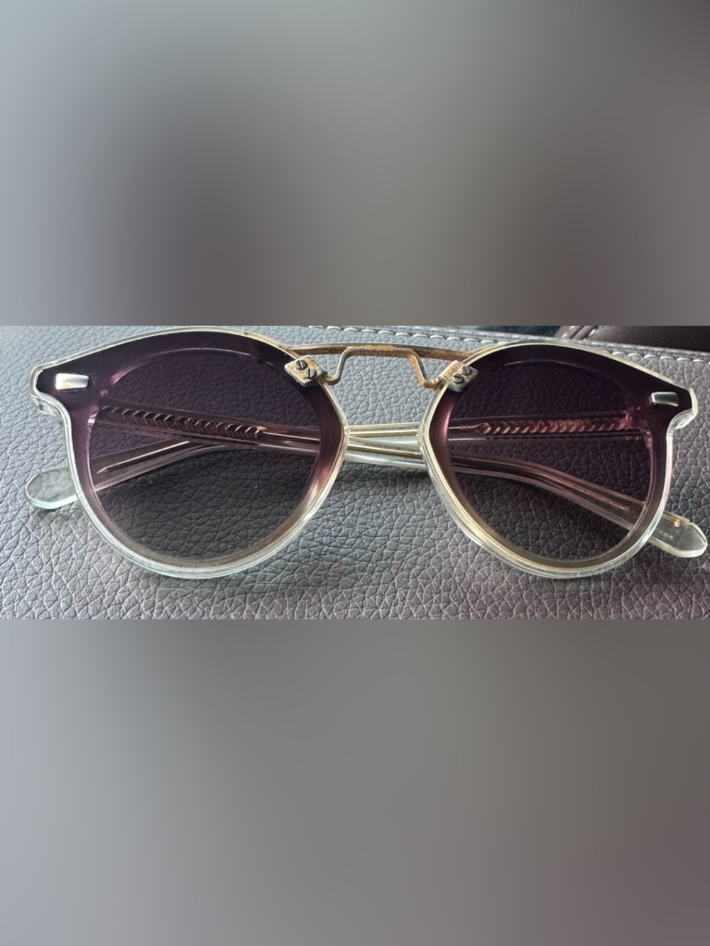 KREWE Clear Frame Sunglasses with Purple Gradient Lenses